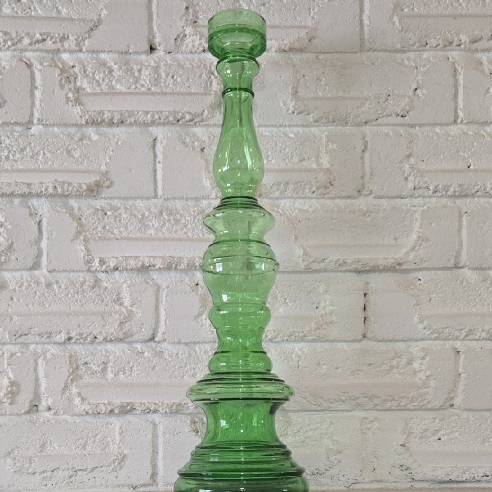 Vintage Green Glass Candle Holder